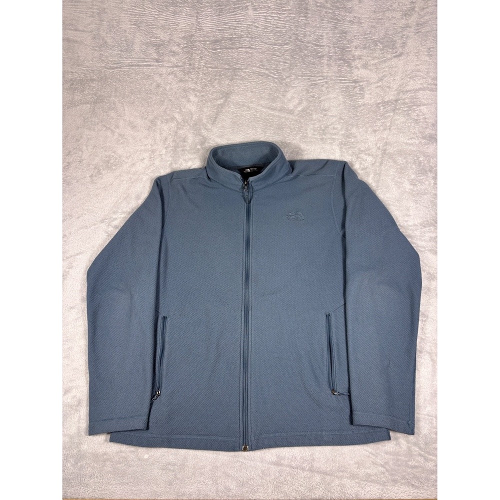 The North Face Jacket Mens L Full Zip Blue Textured Knit Outdoor Coat Collared